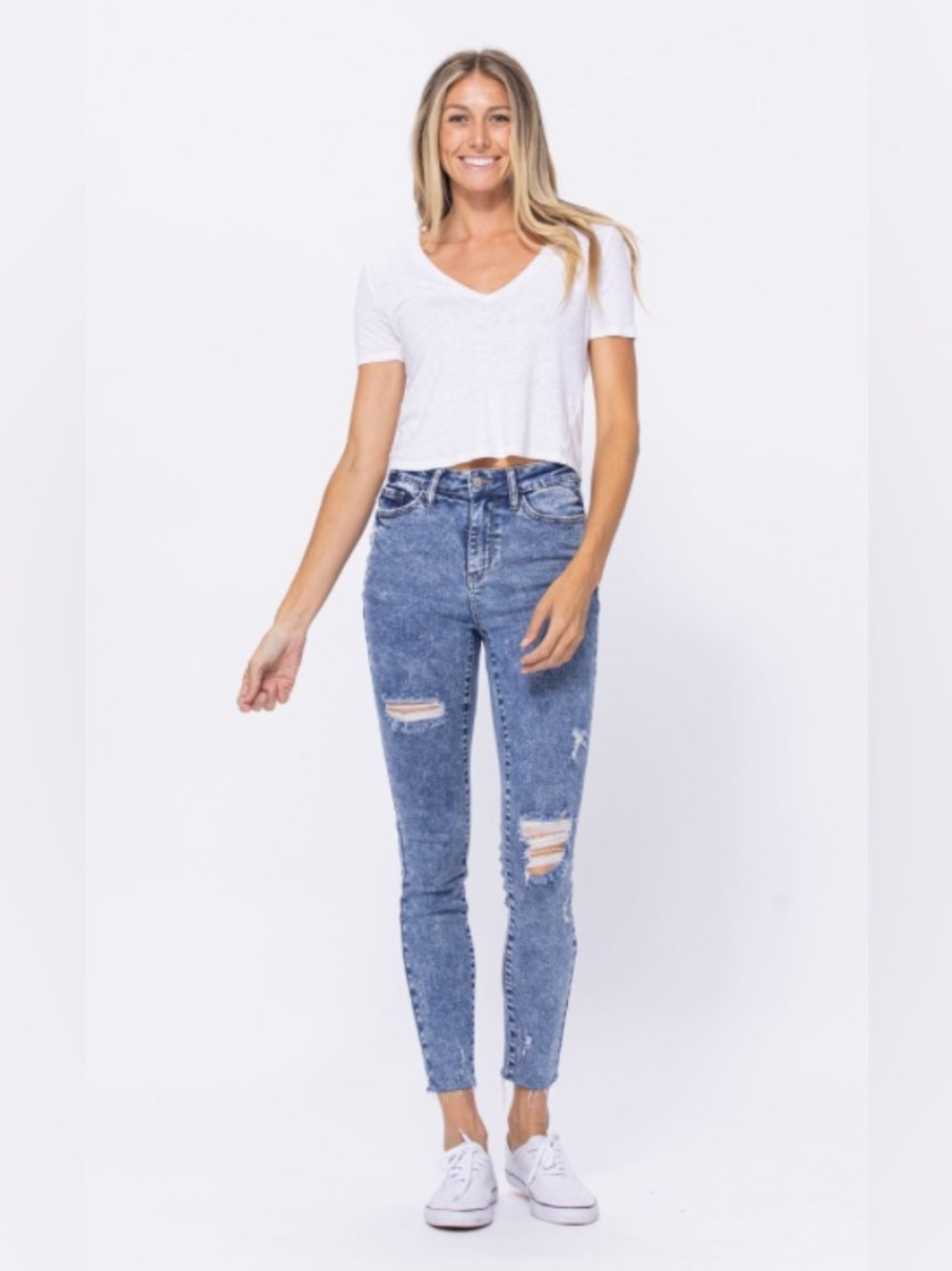 Judy Blue HIGH RISE ACID WASH DESTROYED SKINNY